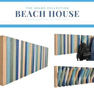 Beach House - Grand Modern Coat Rack, Hardwood Coat Rack, MCM Wall Hanging Storage Rack, Rustic Shelf Hooks, Hat Rack, Towel Rack, Wall Art