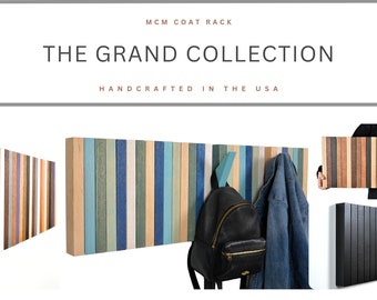 Grand Design Modern Coat Rack, Hardwood Coat Rack, MCM Wall Hanging Storage Rack, Rustic Shelf Hooks, Hat Rack, Towel Rack, Wall Decor Art