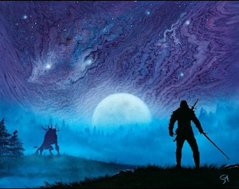 SM Creative Art | Witcher | Print on Canvas | Spray paint | Acrylic Pour | Wall Art | Fan Art |