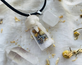 anti-anxiety spell jar necklace - clear quartz crystal necklace - anti-anxiety spell jar - calming spell jar - spell jar necklace