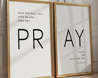 Jeremiah 29 11 12 Wall Art Set of 2, Christian Home Decor, Prayer Room Signs, Modern Bible Verse (Digital Download)