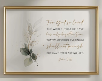 John 3:16 Schrift-Druck, christliche Wohnzimmer Dekoration (digitaler Download)