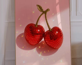 Cherry Disco Wall Art Print | Modern Glam Poster |  Digital Download
