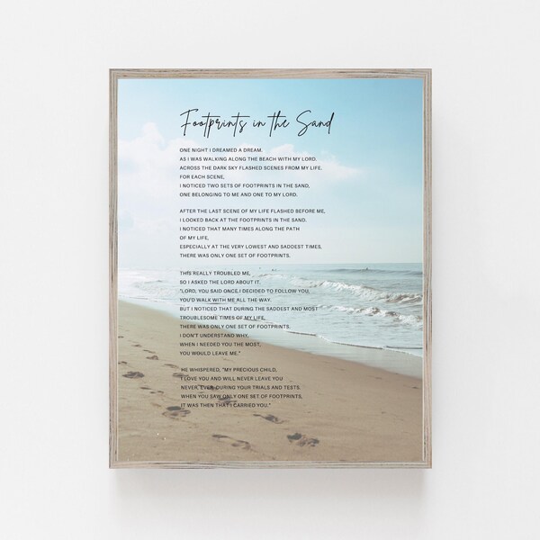 Footprints in the Sand Poem Christian Wall Art Print Prayer Art for Home Christian Gift Home Decor Religious Prayer Poster Biblical