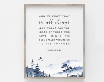 Romans 8:28 Bible Verse Wall Art Christian Gift Art Print Religious Home Decor Image Scripture Print Gift Home Decor Inspiration