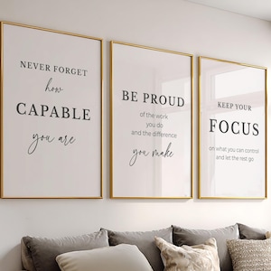Motivational Wall Art Set of 3, Printable Quote Prints, Home Office Decor, Positive Affirmation Posters, Inspirational Wall Art