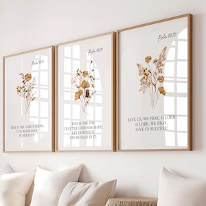 Wandbild-Set mit Psalm 118 – Neutrale christliche Druckvorlage – Botanisches Triptychon mit Bibelversen