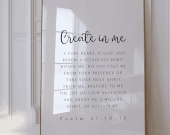 Versetto della Bibbia Salmo 51:10 - Stampa della Scrittura "Cuore Puro" - Decorazione minimalista in stile fattoria