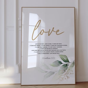 1 Corinthians 13:4-8 Love Bible Verse Print, Floral Christian Wall Art ...