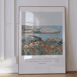 Bibel-Vers-Wand-Kunstdruck-Tauf-Geschenk Schrift druckbares christliches Dekor-Geschenk religiöses Hauptdekor Jesaja 40: 8 Taufe-Geschenk in fünf Größen