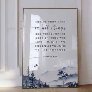 Romans 8:28 Bible Verse Wall Art Christian Gift Art Print Religious Home Decor Image Scripture Print Gift Home Decor Inspiration