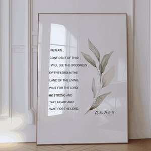 Psalm 27:13-14 Bible Verse Wall Art Botanical Scripture Print Christian Wall Art Home Decor Baptism Gift Idea Religious Print