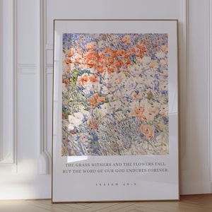 Christliche Wandkunst Jesaja 40: 8 Vintage Druck Christian Geschenk Bibel Vers druckbare Kunst Sofortiger Download Vintage Blumen Hauswanddekor