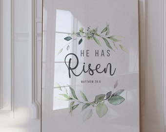 Mateo 28:6 - Resucitó - Versículo bíblico de Pascua para imprimir en la pared (descarga digital)