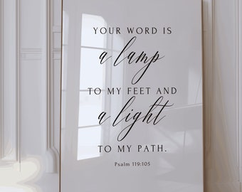 Your Word Is A Lamp Bible Verse Wall Art Psalm 119:105 Inspirational Wall Decor Religious Quote Art Christian Home Decor