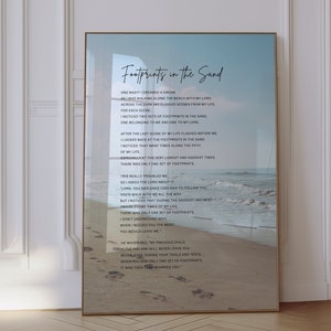 Poema de huellas en la arena, arte cristiano para la pared, impresión de oración, arte para el hogar, regalo cristiano, decoración del hogar, póster de oración religiosa, bíblico