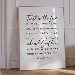 Religious Gift Idea Bible Verse Wall Art Elegant Prayer Print Christian Quote Poster Inspirational Home Decor Print Proverbs 3:5-6 Wall Art