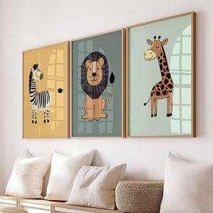 Safari Nursery Wall Art, Boho Animal Prints for Kids, Jungle Animal Decor, Safari Theme Baby Room, Animal Nursery Decor Set