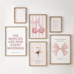 Pink Bible Verse Wall Art Set for Girl&#39;s Room, Christian Nursery Decor, Scripture Prints, Digital Download