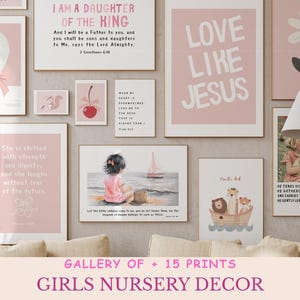 Pink Christian Nursery Prints – Baby Girl Bible Verse Wall Art – Set of 15 - Christian Baby Shower Gift