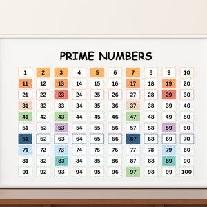 Prime Number Chart 1 to 100 Printable Educational Math Poster