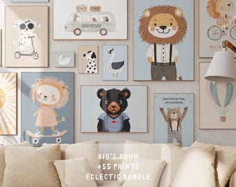 Paquete de estampados de animales para habitación infantil, decoración divertida para la habitación del bebé (descarga digital)