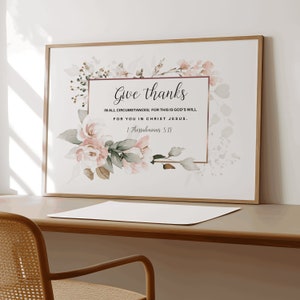 Bible Verse Wall Art – 1 Thessalonians 5:18 – Christian Floral Print for Baptism & Communion Floral Scripture Print