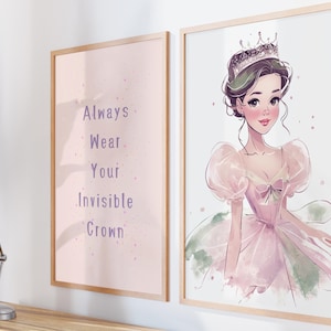 Set of 2 Princess Wall Art Prints Girl's Room Decor Pastel Princess Poster Nursery Printable Fairytale Princess Art Digital Download