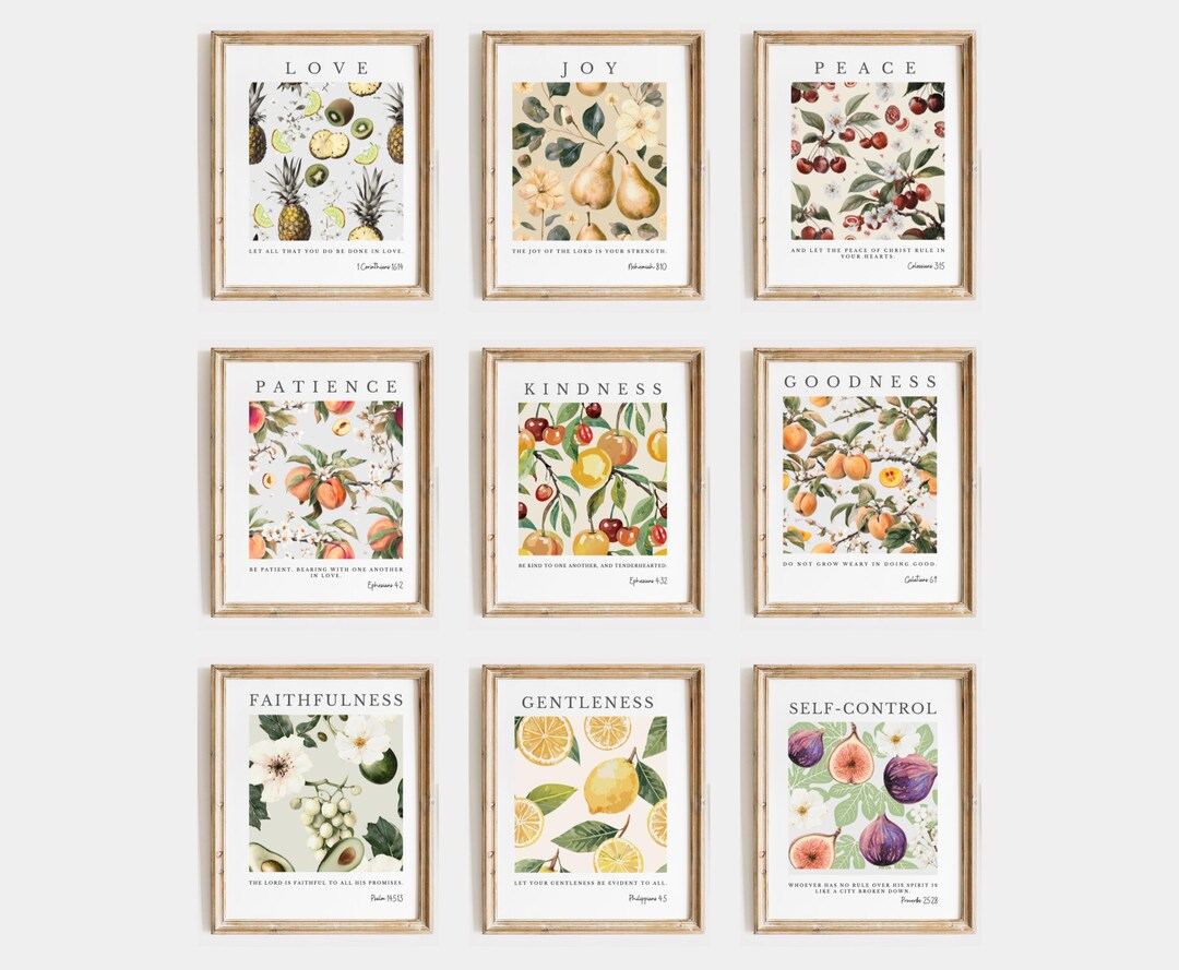 Fruit of the Spirit Wall Art Set of 9, Christian Bible Verse Prints ...