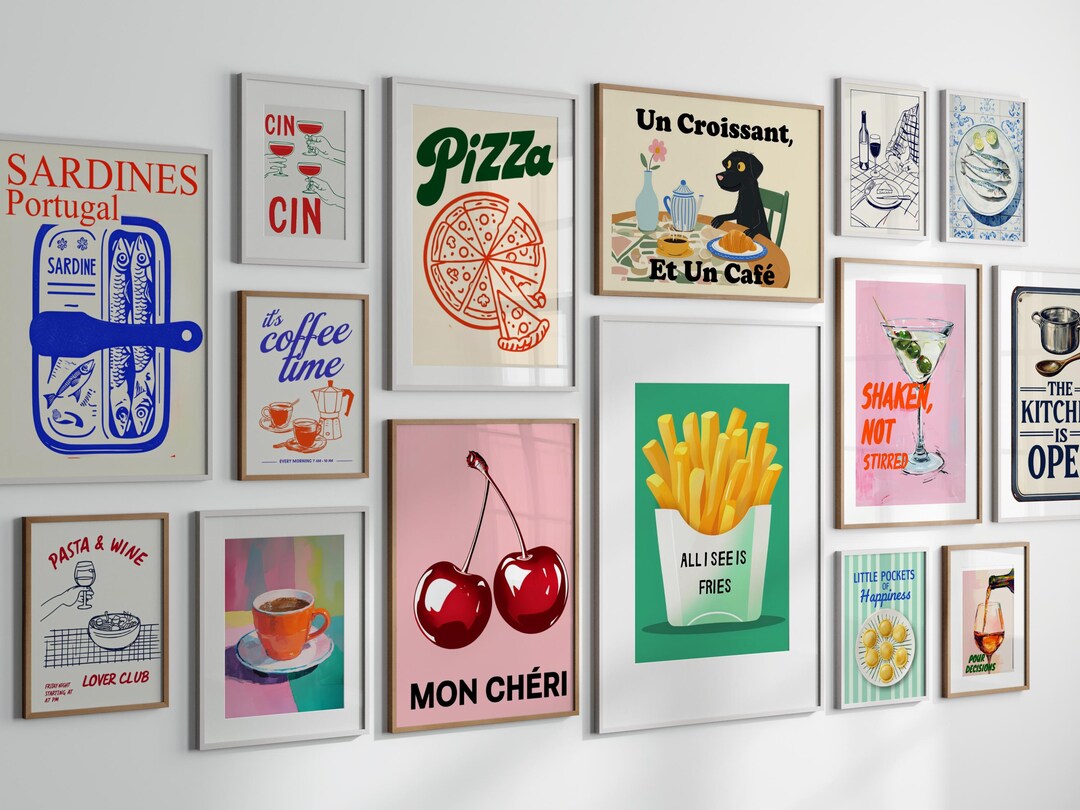 500 kitchen wall art prints bundle, retro food and... Kitchen Wall Art Prints: Modern Food & Drink Decor (digital Download ...