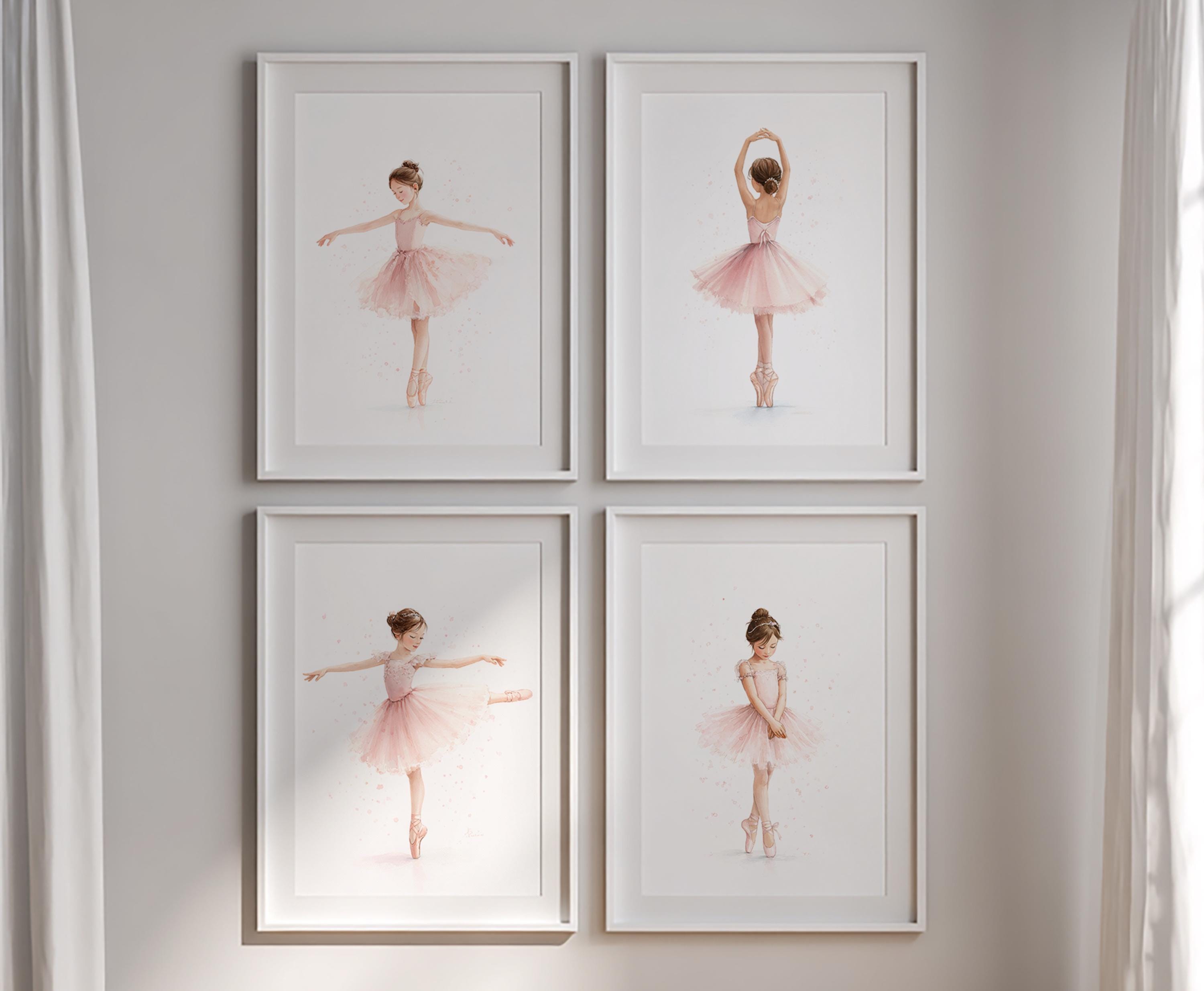 Watercolor Ballerina Prints Set, Pink Ballet Nursery Decor (digital ...