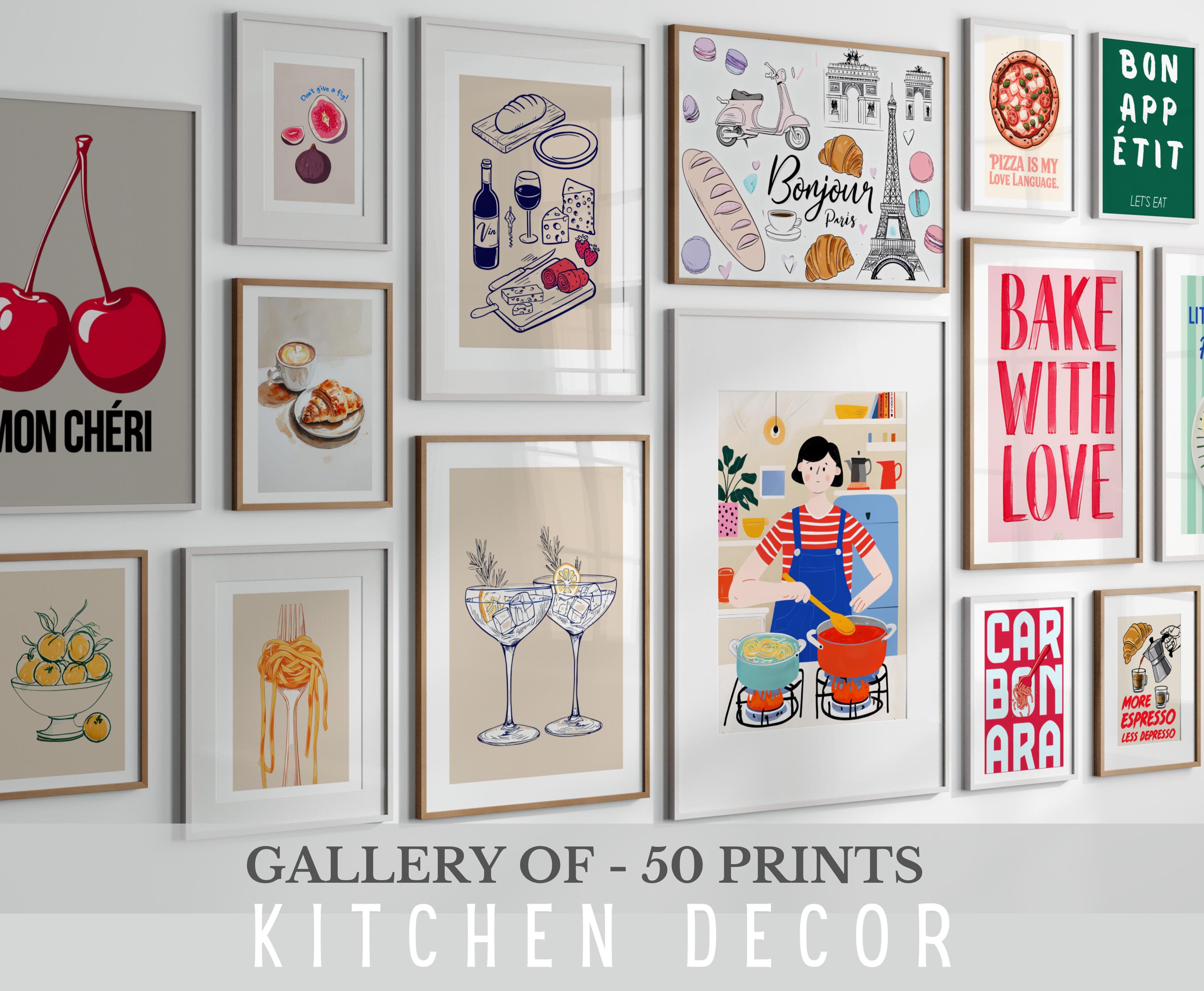 500 kitchen wall art prints bundle, retro food and... Kitchen Wall Art Prints: Modern Food & Drink Gallery (digital Download ...