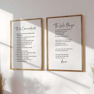 Juego de arte religioso para pared: Los 10 mandamientos y el Padre Nuestro, versículos bíblicos, decoración cristiana para el hogar, juego de 2