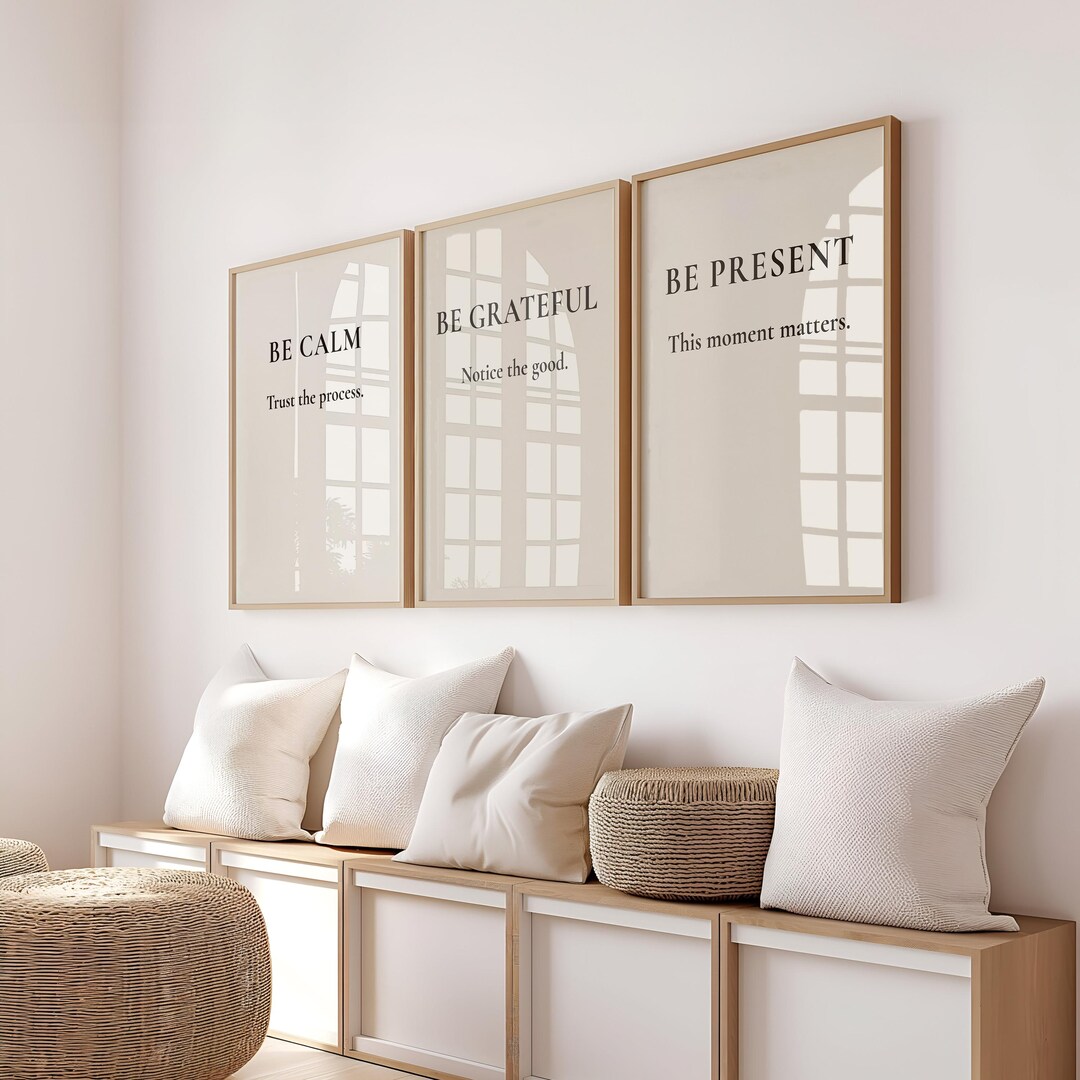 Be Present Be Grateful Be Calm Wall Art Set, Minimalist Neutral Quote ...