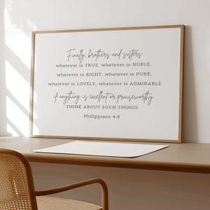 Philippians 4:8 Bible Verse Wall Art Baptism Gift Scripture Decor Modern Religious Art Christian Gift Idea Inspirational Wall Print