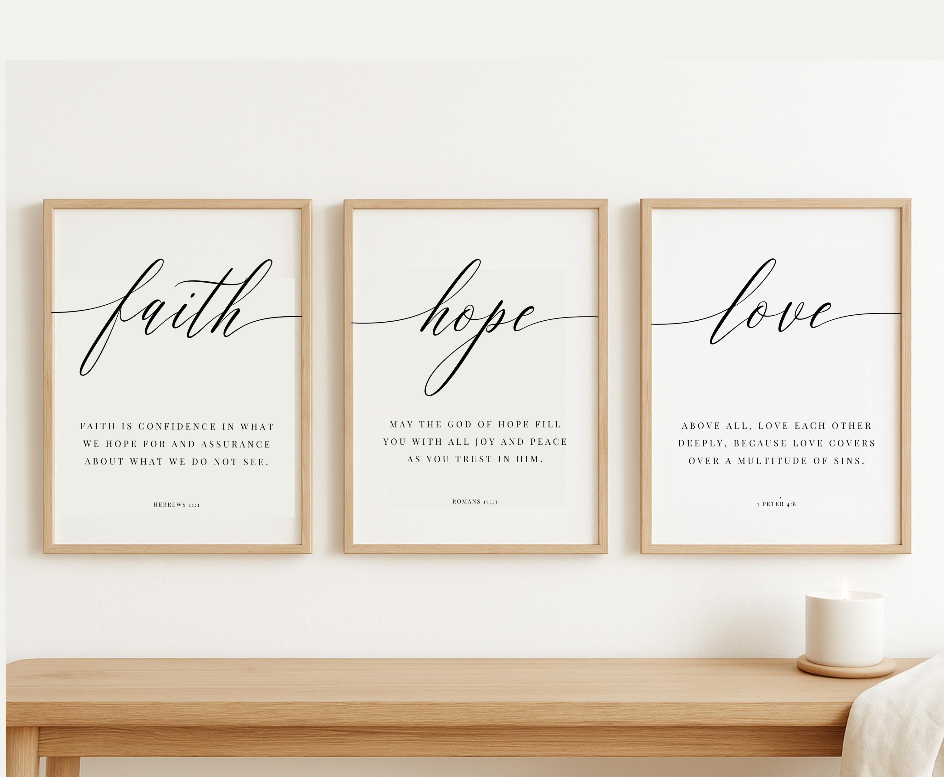 Faith Hope Love Bible Verse Print Set: Christian Scripture Wall Art ...