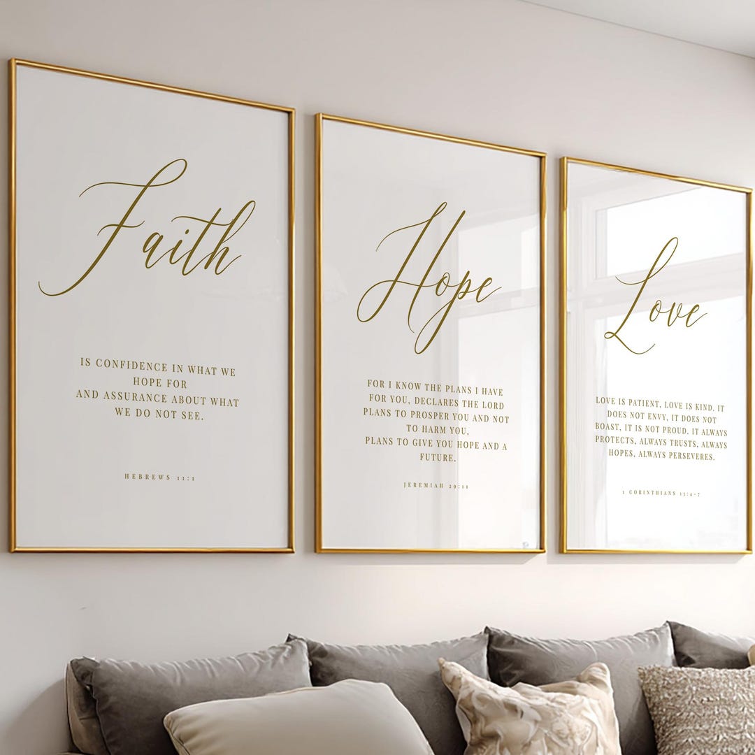 Faith Hope Love Wall Art Set, Christian Scripture Prints, Bible Verse ...