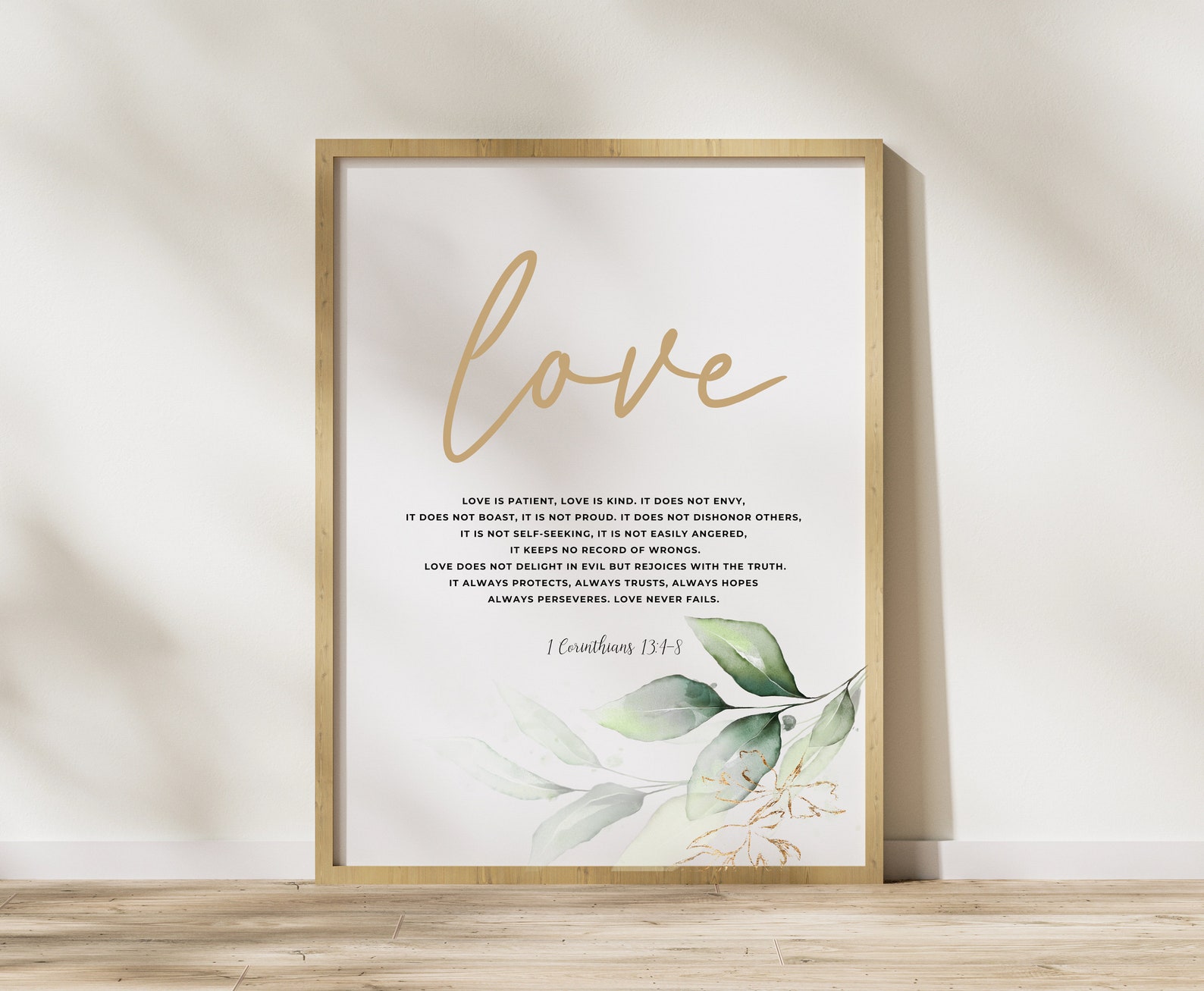 1 Corinthians 13:4-8 Love Bible Verse Print, Floral Christian Wall Art ...