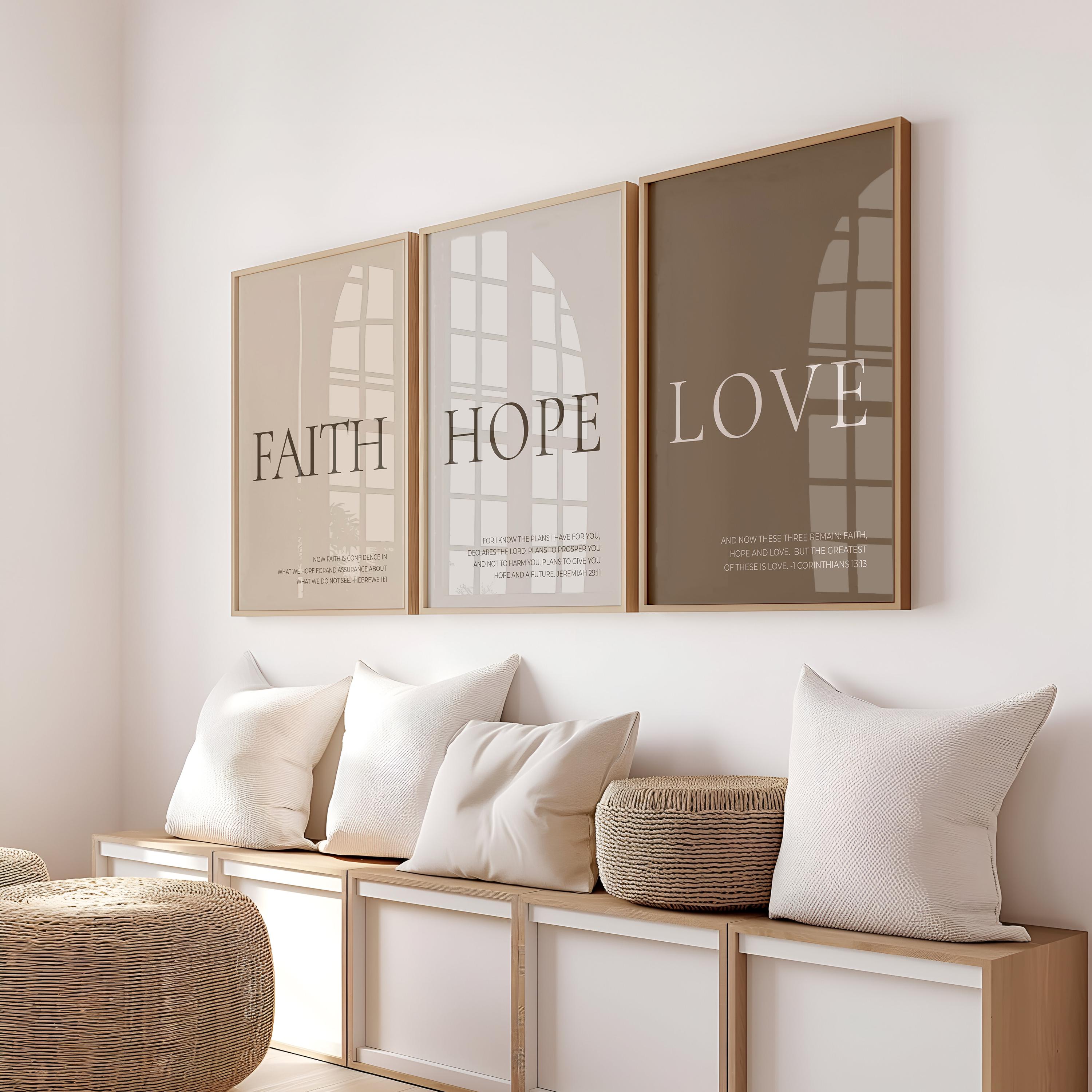 Faith Hope Love Scripture Wall Art Set of 3, Christian Home Decor ...