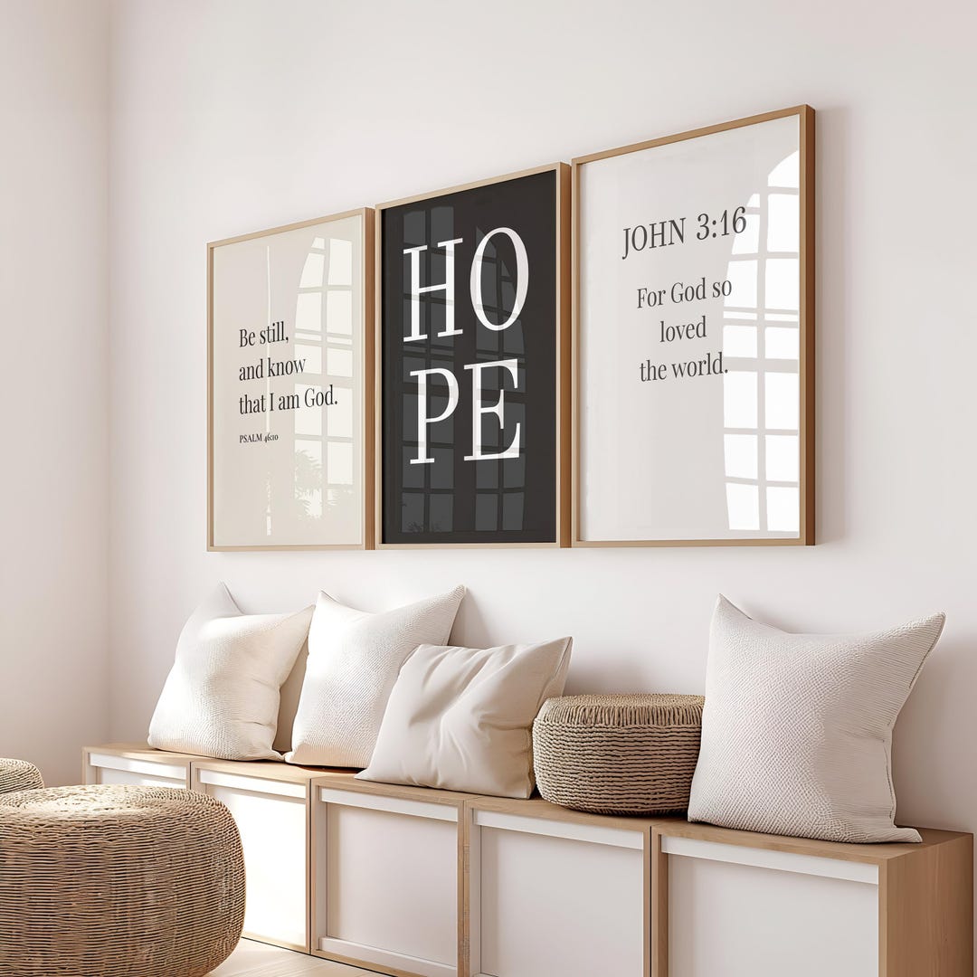 Christian Wall Art Set of 3, John 3 16 Bible Verse Print, Psalm 46 10 ...