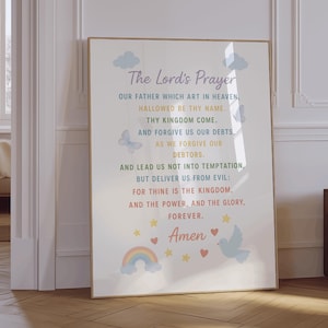 The Lord’s Prayer for Kids – Christian Wall Art, Pastel Rainbow Bible Verse Poster, Nursery Printable, Religious Decor for Children