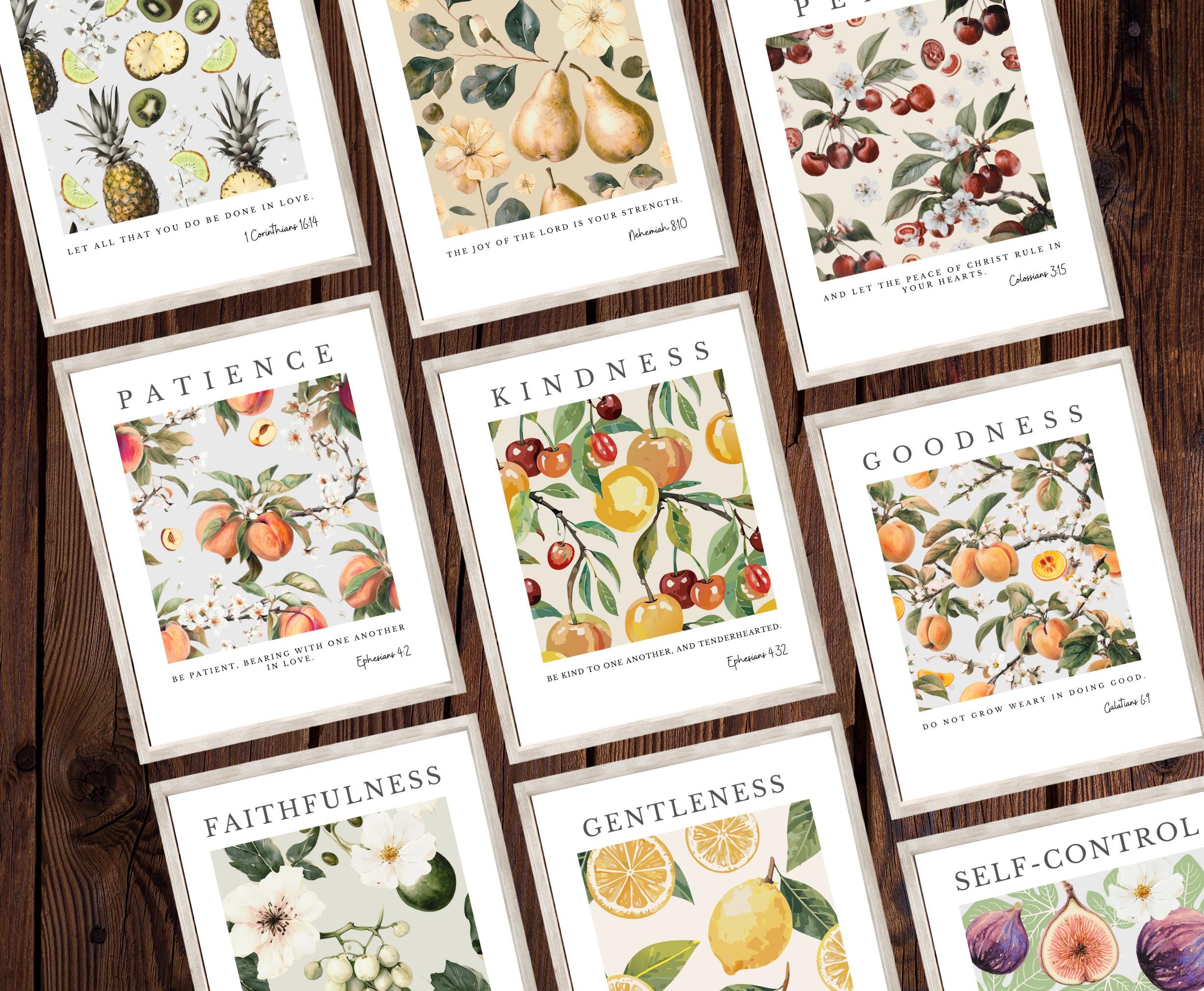 Fruit of the Spirit Wall Art Set of 9, Christian Bible Verse Prints ...