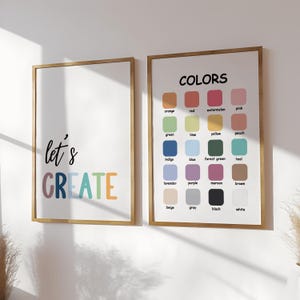 Conjunto de 2 carteles coloridos - Tablas de colores para el aprendizaje preescolar - Arte mural educativo - Descarga digital