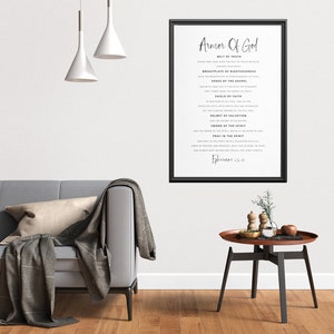 May include: A black and white printable poster with the text "Armor of God" and a list of spiritual armour from the Bible verse Ephesians 6:13-18.