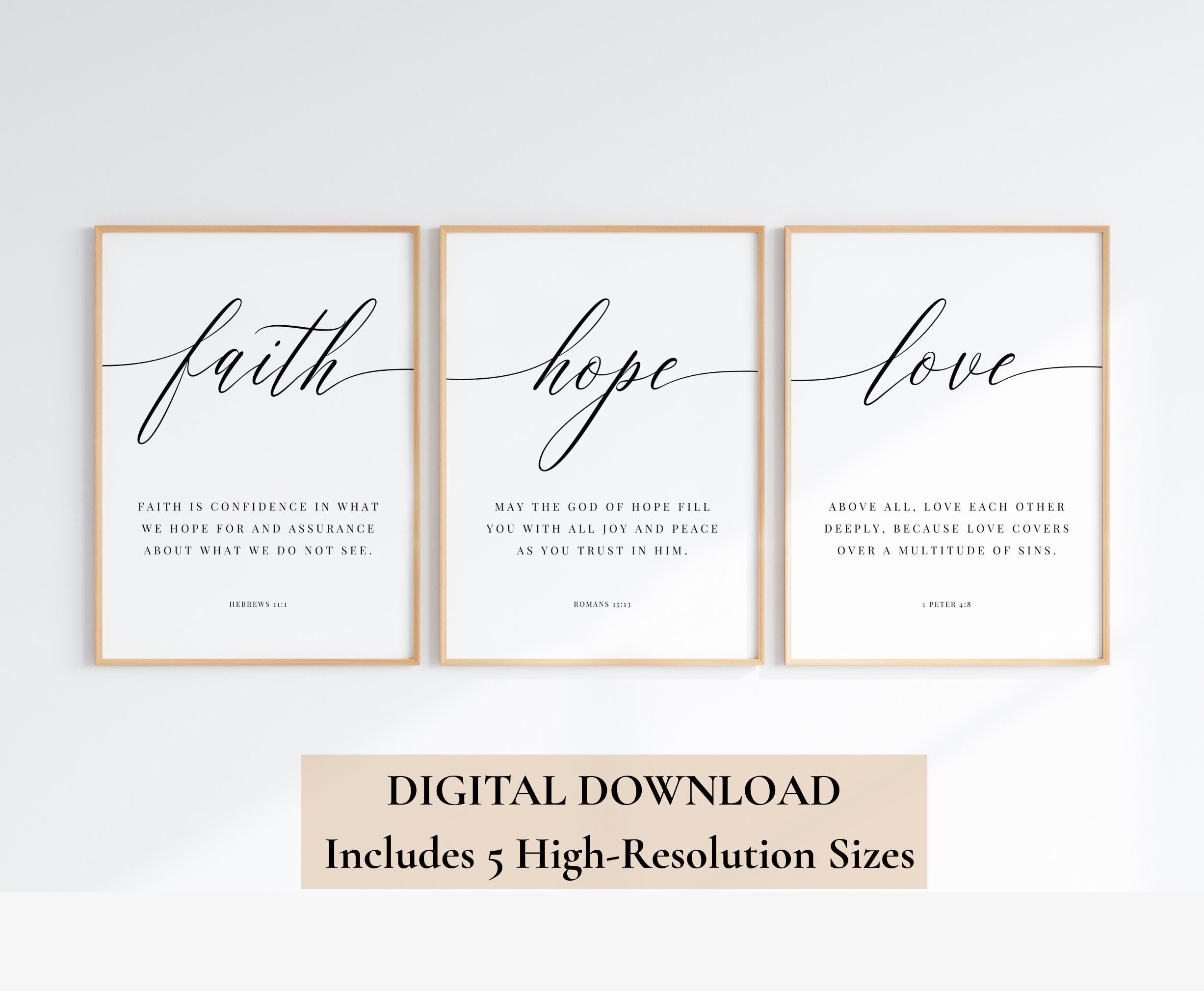 Faith Hope Love Bible Verse Print Set: Christian Scripture Wall Art ...