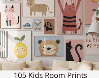 105 Kids Room Prints, Nursery Wall Art, Playroom Decor, Quirky Eclectic Digital Download