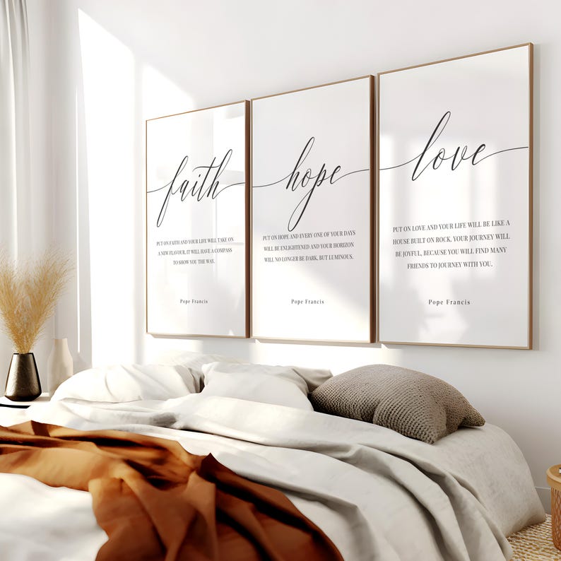 Faith Hope Love Print Set: Pope Francis Quotes, Christian Home Decor ...