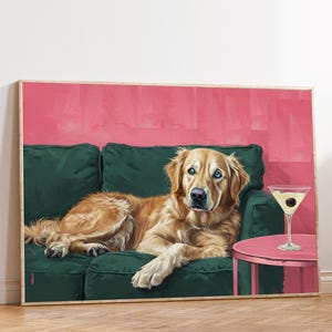 Retro Dog Martini Art Print - Cute Pet Portrait for Home Bar Decor - Pink Wall Art Gift for Her & Dog Lovers