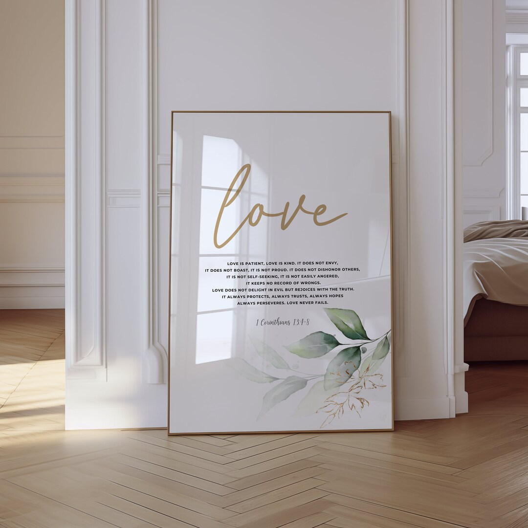 1 Corinthians 13:4-8 Love Bible Verse Print, Floral Christian Wall Art ...