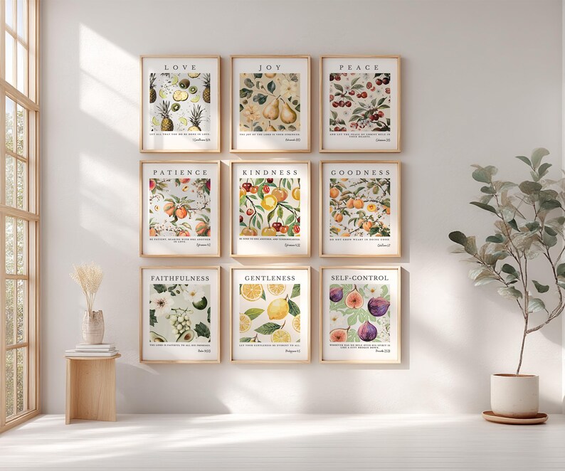 Fruit of the Spirit Wall Art Set of 9, Christian Bible Verse Prints ...